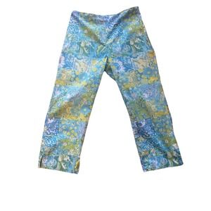 Key West Cotton Stretch Turquoise  animal Print Capri pants  side zip sz 8 beach